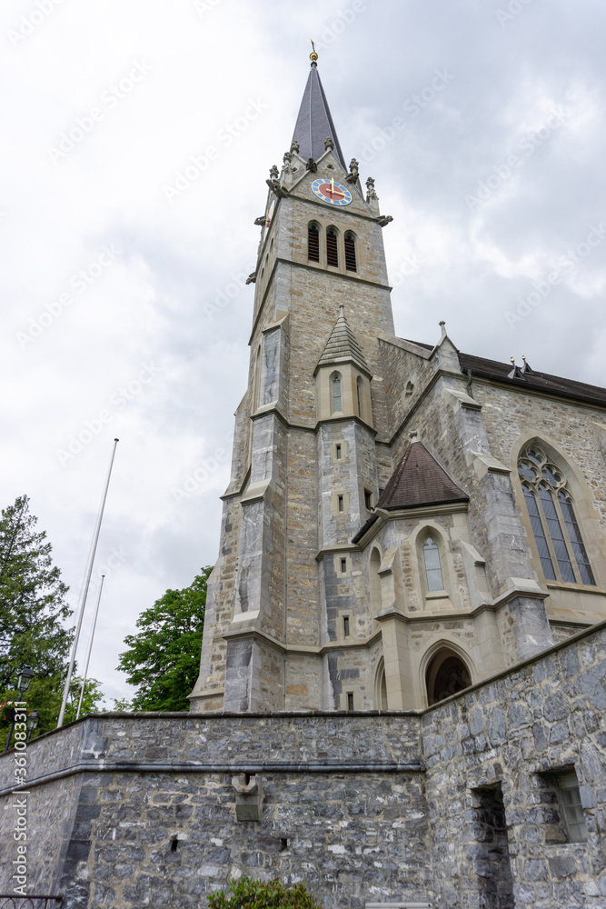 the historic church of St. Florin in Vaduz in Liechtenstein