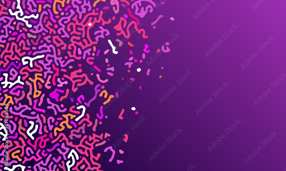 Abstract worms pattern with different shades of purple on purple background with copy space.