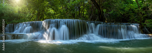 Panoramic beautiful deep forest waterfall in Thailand