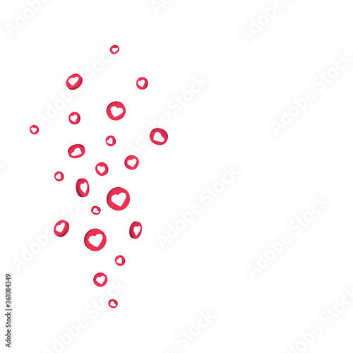 Like icons flying on white background. Social media elements composition. Counter notification border. Social network. Comment and follower symbol. Emoji reactions. Vector illustration