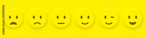 Emotions set icons / buttons. Emojis Neumorphism style. Stock vector illustration
