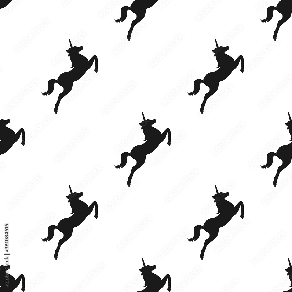 seamless fantasy pattern with silhouette of unicorns.