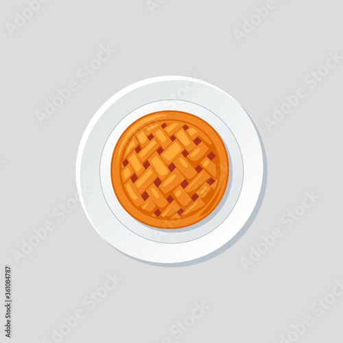 illustration of delicious pie from above on white plate isolated