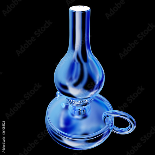 Old retro vintage golden kerosene lamp. 3d render. On a black background.