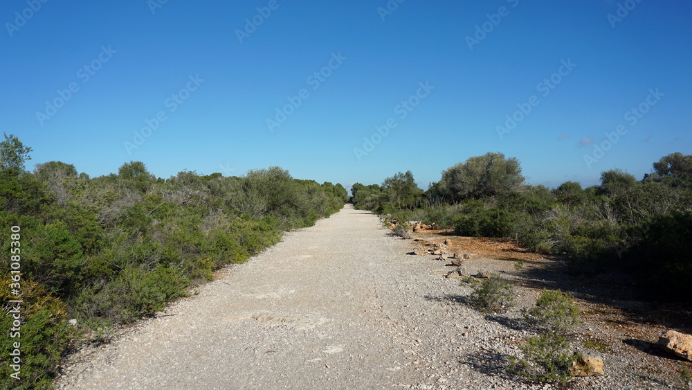 a hiking trail at the Cales Verges de Manacor on the island Mallorca, Spain, in the month of January