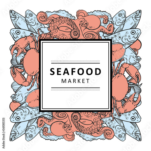 vector sketch underwater animal sea food pattern