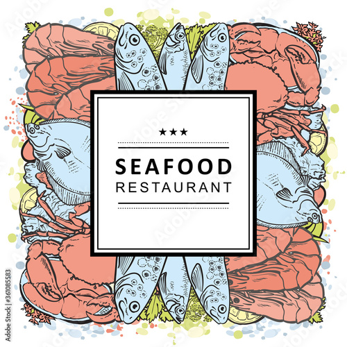 vector sketch underwater animal sea food pattern