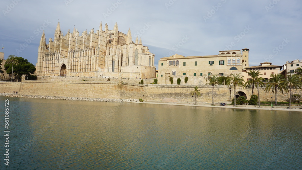 the view of the cathedral La Seu in Palma de Mallorca, Spain, in the month of June