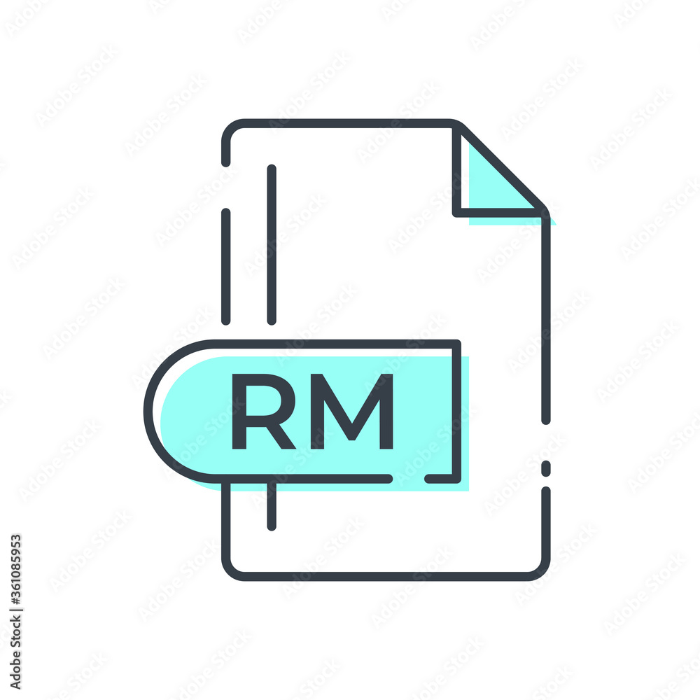 RM File Format Icon. RM extension line icon. RM File Format Icon. RM extension line icon.