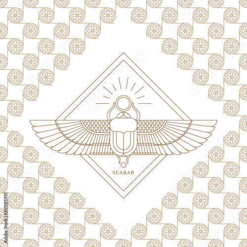 Vector illustration of the Egyptian scarab beetle, personifying the god Khepri. 