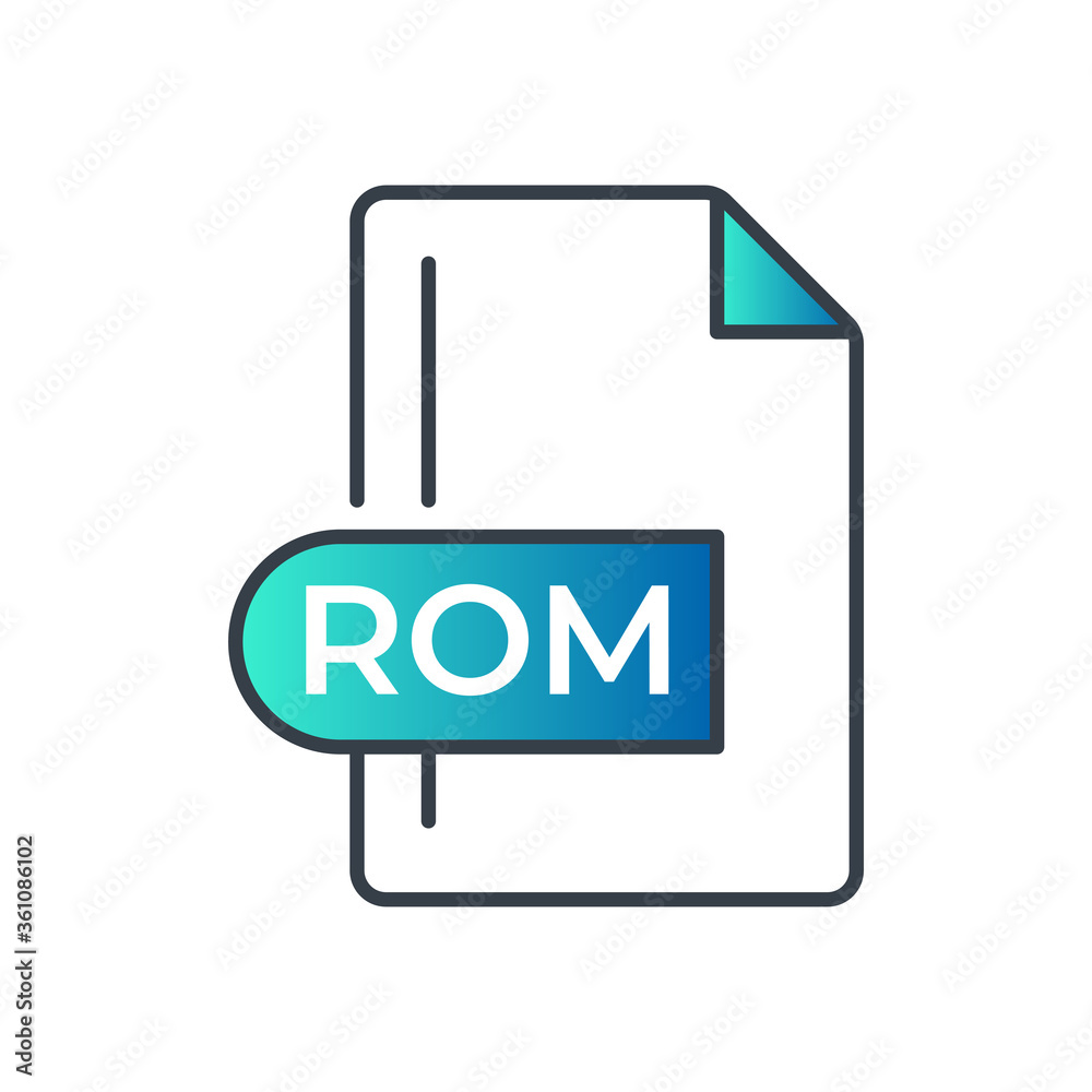 ROM File Format Icon. ROM extension gradiant icon. ROM File Format Icon. ROM extension gradiant icon.