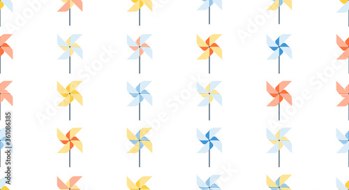Pattern of pinwheel for web, print. Poster in origami style, games in park. Kids activity