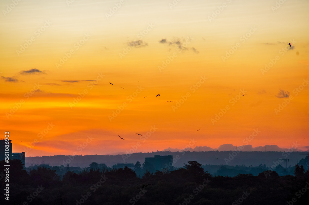 sunset over the city