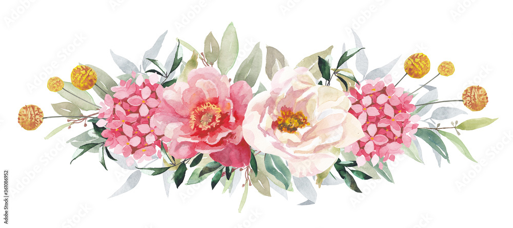 Obraz premium Watercolor flowers bouquet isolated on white background.