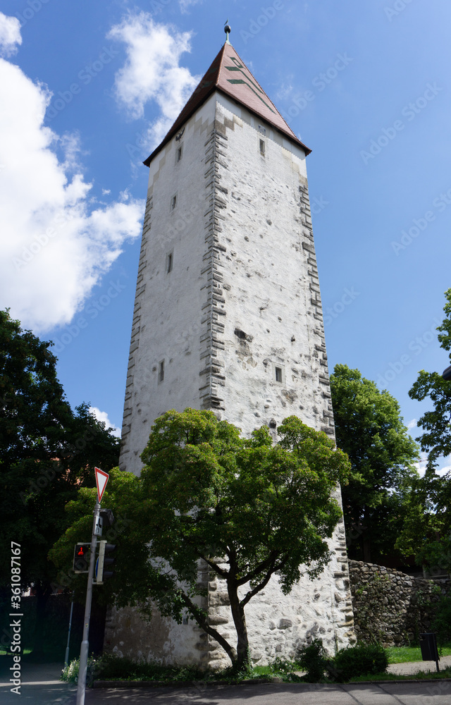 view of the historic Spitalturm tower in Ravensburg in Germany