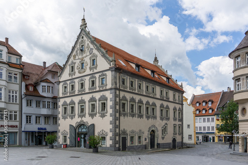 view of the Lederhaus building in the heart of the old town of Ravensburg in southern Germany