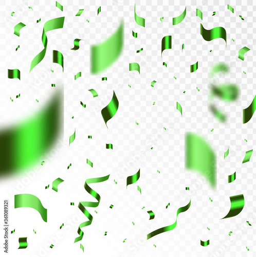 Party celebration green confetti. green confetti background vector. Falling festive decoration for birthday party celebration.
