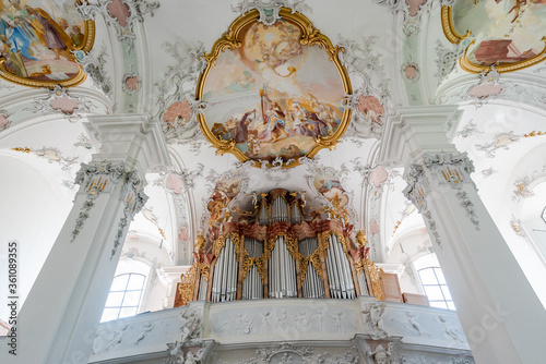 interior view of the organ in the church of St. Georg and Jakobus in Isny in southern Germany photo