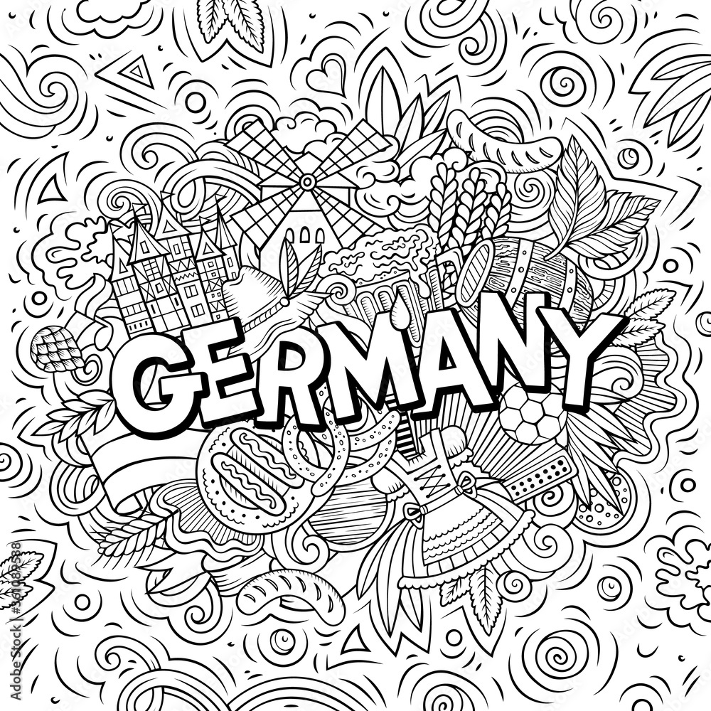 Germany hand drawn cartoon doodles illustration. Funny travel design. Germany hand drawn cartoon doodles illustration. Funny travel design.