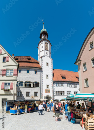 historic old town of Wangen im Allgau during the crowded weekly farmers market © makasana photo