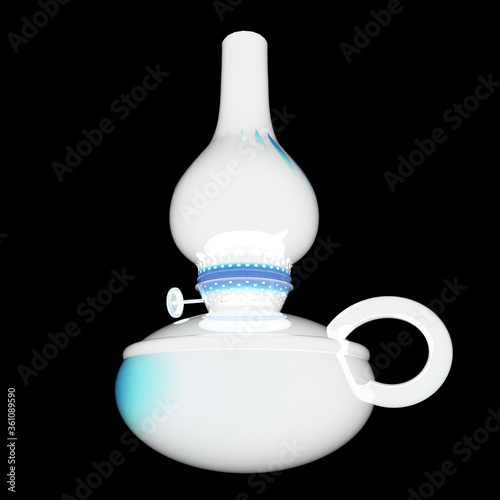 Old retro vintage kerosene lamp. 3d render. On a black background.