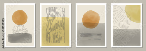 Trendy set of abstract creative minimal artistic hand painted compositions