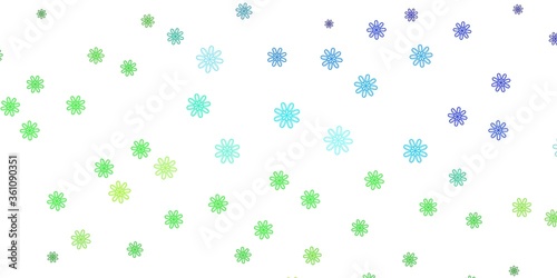 Light Blue, Green vector doodle texture with flowers.