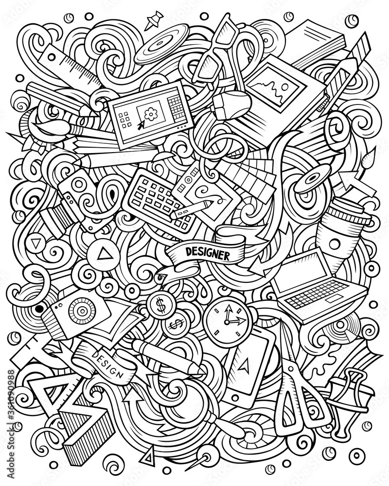 Fototapeta premium Cartoon vector doodles Art and Design illustration.