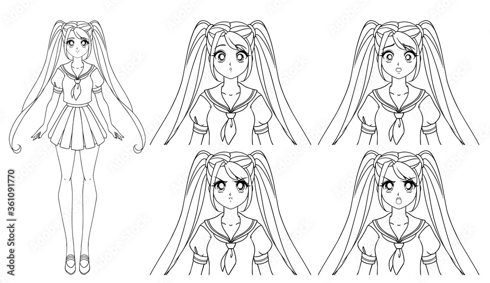 Cute manga girl wearing japanese school uniform.