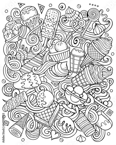 Ice Cream hand drawn vector doodles illustration.