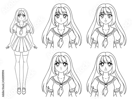Cute manga girl wearing japanese school uniform.