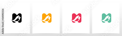 Cute Bird On Letter Logo Design M