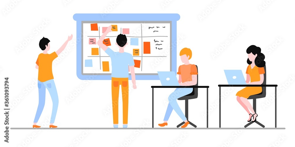 Scrum planning of teamwork on software development isolated on white background. Scrum planning of teamwork on software development isolated on white background.