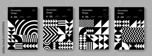 Abstract Bauhaus Geometric Pattern Background. Black and white swiss design poster collection. Minimal monochrome shape elements.