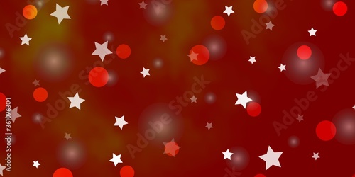 Light Orange vector texture with circles, stars. Abstract design in gradient style with bubbles, stars. Pattern for trendy fabric, wallpapers.