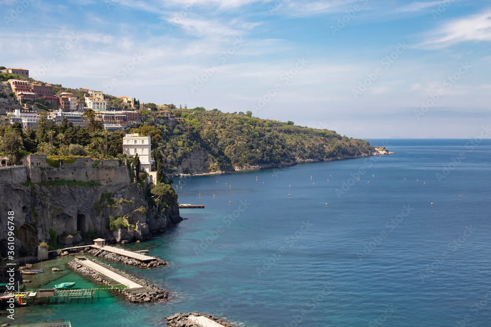 View of the coast of the Gulf of Naples of Sorrento, Italy
