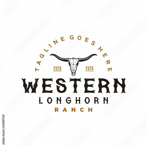 Texas Longhorn logo, Country Western Bull Cattle Vintage Retro Logo Design