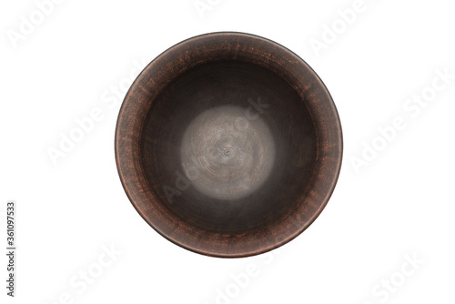 Ceramic empty brown bowl isolated on white