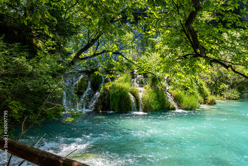 Picturesque morning in Plitvice National Park. Colorful spring scene of green forest with pure water lake. Great countryside view of Croatia  Europe
