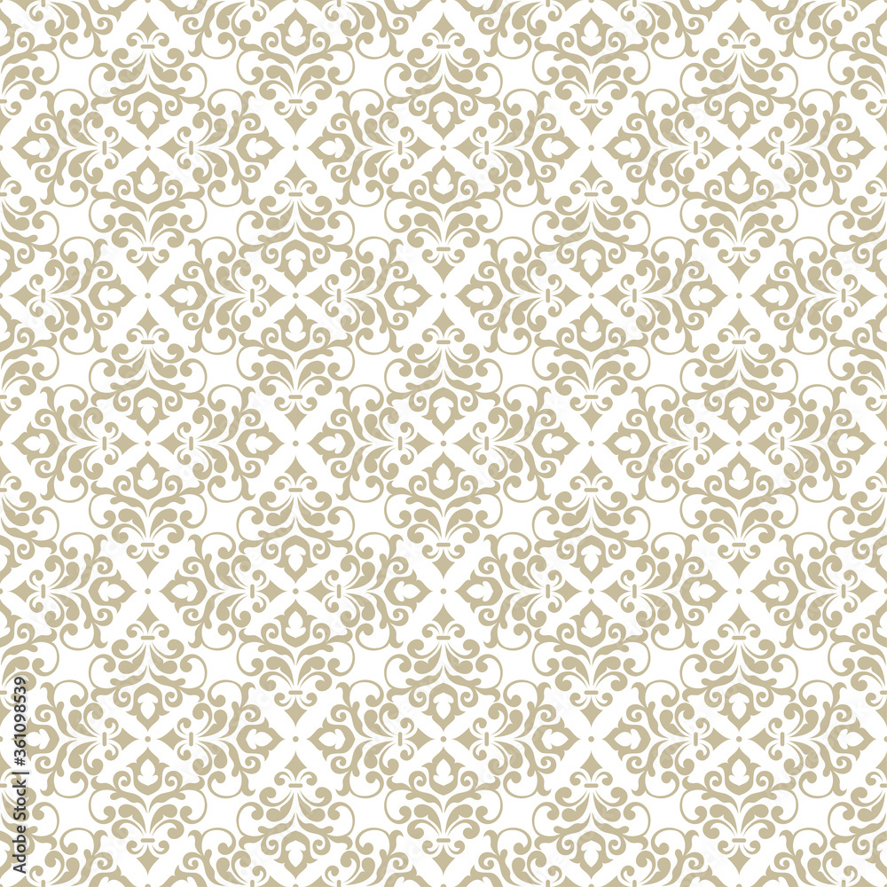 Luxury seamless vector pattern in damask style. Rich gold minimalistic ornamental texture. Vintage retro background