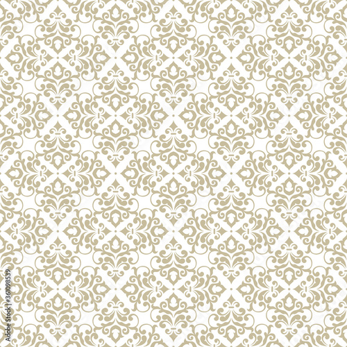 Luxury seamless vector pattern in damask style. Rich gold minimalistic ornamental texture. Vintage retro background