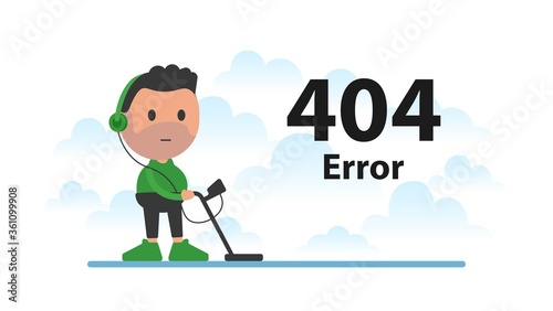 Error 404 Page not found. A man with a metal detector.