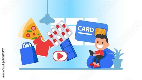Man paying for online purchase with credit card.