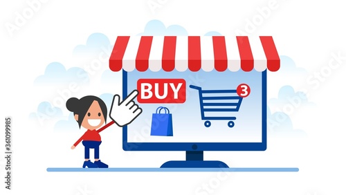 Woman makes purchases in the online store.