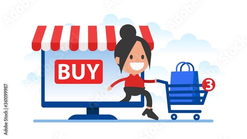 Woman makes purchases in the online store.