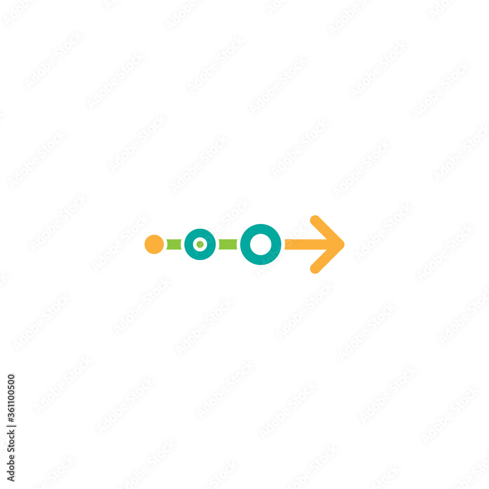 Continue icon. Blue and red right arrow with circles. Vector button isolated on white. Continue icon. Blue and red right arrow with circles. Vector button isolated on white.