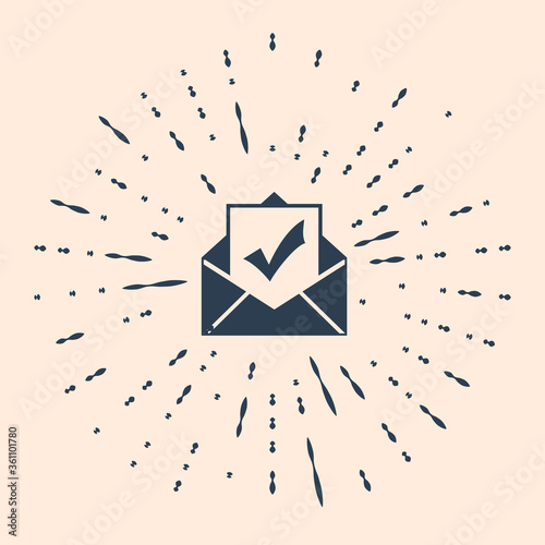 Envelope with document and check mark icon on beige background. Successful e-mail delivery, email delivery confirmation, successful verification concepts. Circle random dots. Vector Illustration.