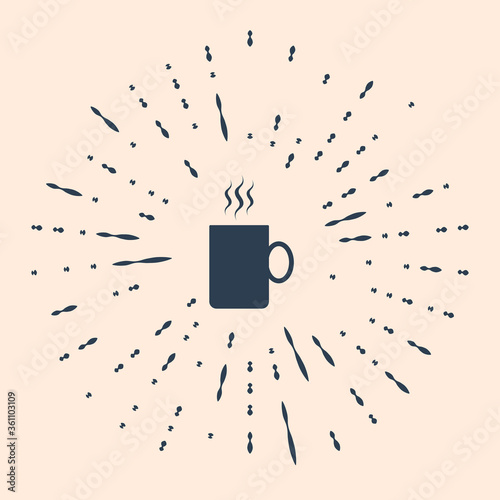 Black Coffee cup flat icon isolated on beige background. Tea cup. Hot drink coffee. Abstract circle random dots. Vector Illustration.