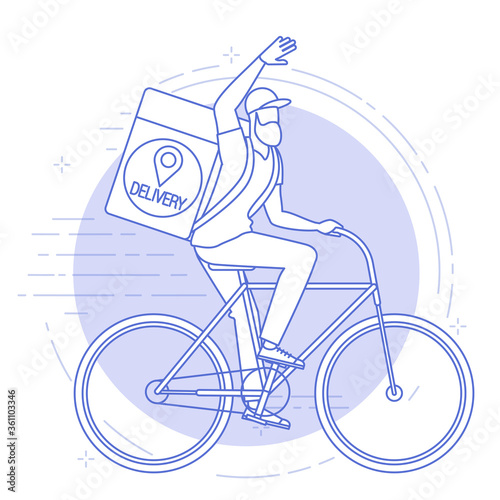 Flat design vector illustration of bicycle courier. Online delivery service concept, online order tracking, delivery home and office.