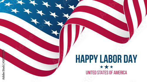 USA Labor Day celebrate banner with waving United States national flag. Vector illustration.
